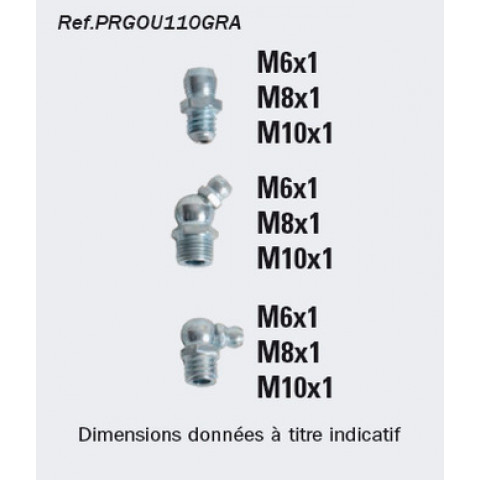 différentes tailles Ribimex PRGOU110GRA Set de 110 graisseurs blanc et gris 