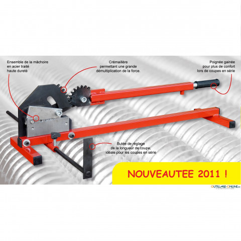 Cisaille à tiges filetées à crémaillère avec poignée télescopique longueur 510 à 720 mm.