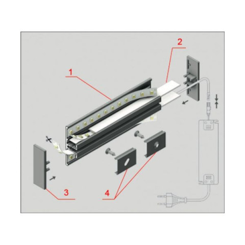 Profilé aluminium arrière ruban led - diffuseur - sans diffuseur, taille - 2000mm