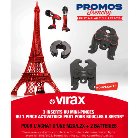 Presse à sertir L2X Virax + pince mère + 2 batteries + inserts au choix-V Ø12-14-16-18-22 (cuivre) - 253582