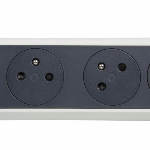 Rallonge 4x2p+t surface avec interrupteur et cordon 1,5m 3g 1mm² - blanc/gris