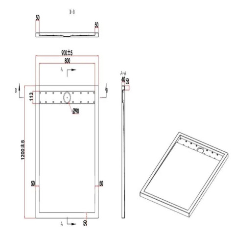 Receveur en acrylique blanc effet pierre 90x120x4 cm - Grille linéaire chrome - MOON Aurlane - FAC612