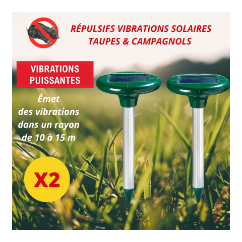 Répulsif taupes - campagnols terrestres - lot de 2 émetteurs couvrant jusqu'à 750m²