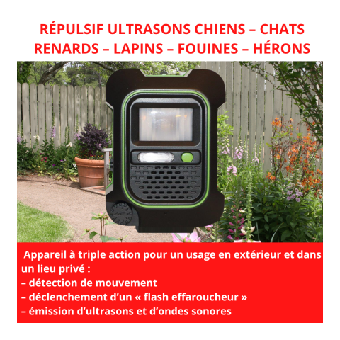 Répulsif Ultrasons Chiens Chats Renards Lapins Fouines Hérons Flash 200M2 -  ACTO
