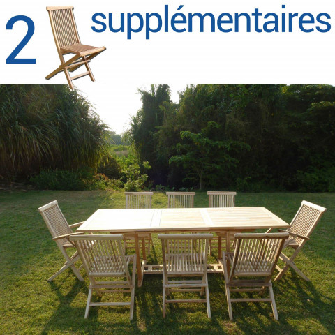 Ensemble salon de jardin en teck amara 6+2 chaises 2 fauteuils - bundle chaises