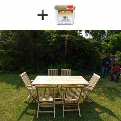 Ensemble salon de jardin en teck serang 4 chaises 2 fauteuils - bundle huile