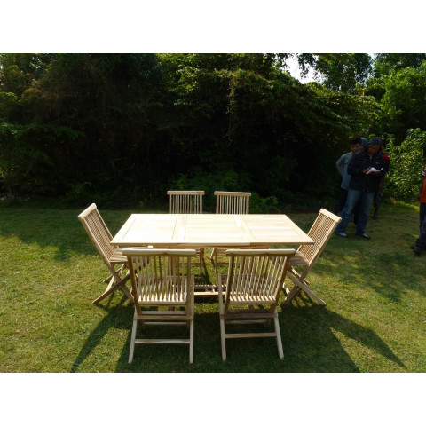 Ensemble salon de jardin en teck serang 6 chaises