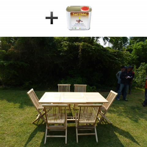 Ensemble salon de jardin en teck serang 6 chaises - bundle huile