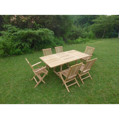 Ensemble salon de jardin en teck premium sunang 4 chaises 2 fauteuils jenae