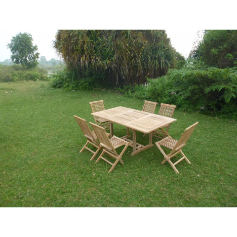 Ensemble salon de jardin en teck sunang 6 chaises jenae