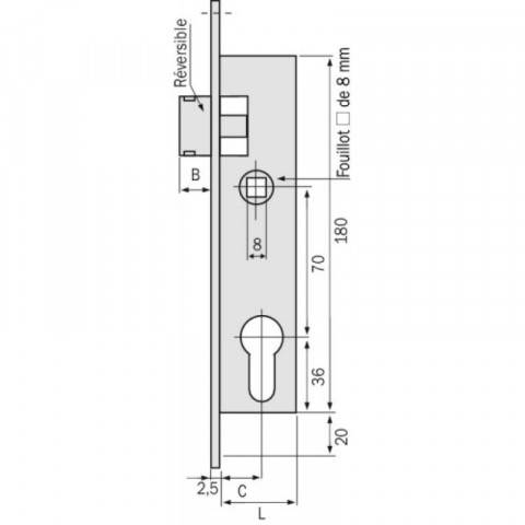Serrure à larder 1 point bec-de-cane à cylindre européen axe 24,5 mm - pour gâche électrique métalux 9