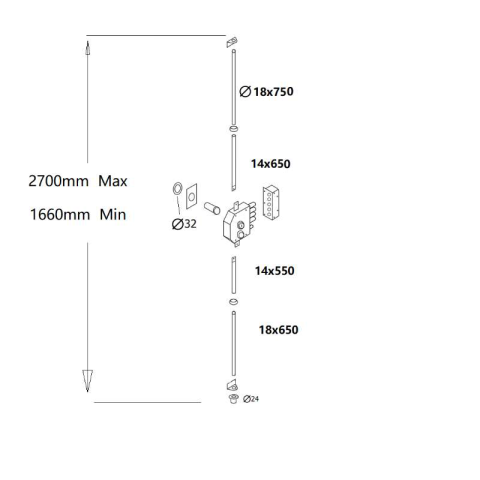 Serrure verticale en applique 3 points axe 60 mm marron, droite + cylindre - secury-t