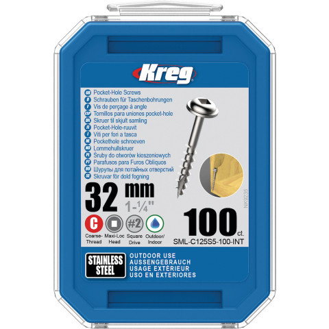 Vis à trous de poche 32 Inox Maxi-Loc, Filetage épai, 100 - KREG - SML-C125S5-100-INT