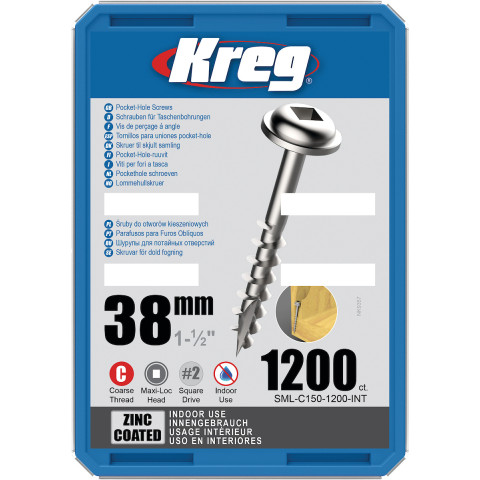 Vis à trous de poche 38 mm Revêtu de Zinc Maxi-Loc, Filetage épai, 1200 - KREG - SML-C150-1200-INT