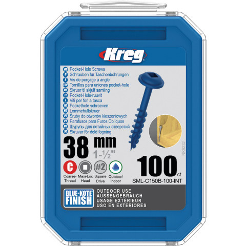 Vis à trous de poche 38 mm Blue-Kote™ Maxi-Loc, Filetage épai, 100 - KREG - SML-C150B-100