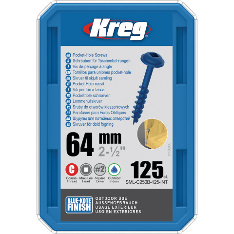 Vis à trous de poche 64 mm Blue-Kote™ Maxi-Loc, Filetage épai, 125 - KREG - SML-C250B-125-INT