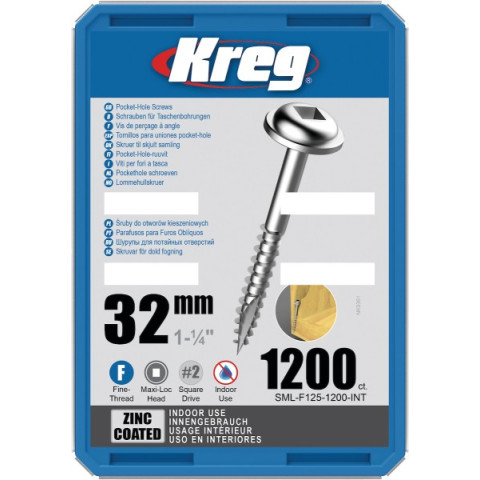 Vis à trous de poche 32 mm Revêtu de Zinc Maxi-Loc, Filetage fin - KREG - SML-F125-1200