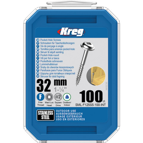 Vis à trous de poche 32 mm Inox Maxi-Loc, Filetage fin, 100 - KREG - SML-F125S5-100-INT