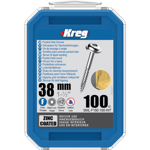 Vis à trous de poche 38 mm Revêtu de Zinc Maxi-Loc, Filetage fin, 100- KREG - SML-F150-100-INT