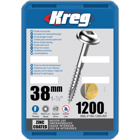 Vis à trous de poche 38 mm Revêtu de Zinc Maxi-Loc, Filetage fin, 1200 - KREG - SML-F150-1200-INT