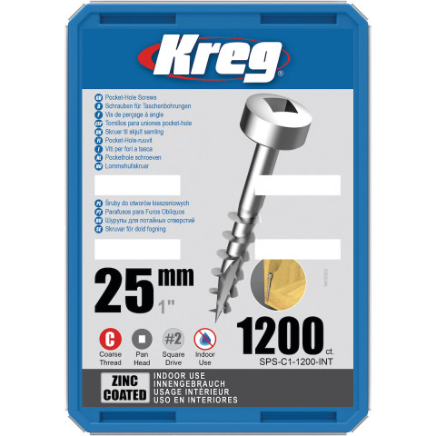 Vis à trous de poche 25 mm Revêtu de Zinc Pan-Head, Filetage épai, 1200 - KREG - SPS-C1-1200-INT
