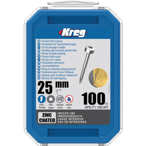 Vis à trous de poche Kreg Revêtu de Zinc Pan-Head, Filetage fin - SPS-F1-100
