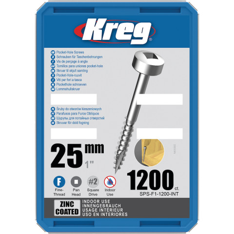 Vis à trous de poche Kreg Revêtu de Zinc Pan-Head, Filetage fin - KREG - SPS-F1-1200-INT