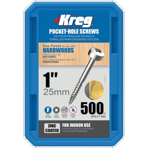Vis à trous de poche Kreg Revêtu de Zinc Pan-Head, Filetage fin - KREG - SPS-F1-500-INT