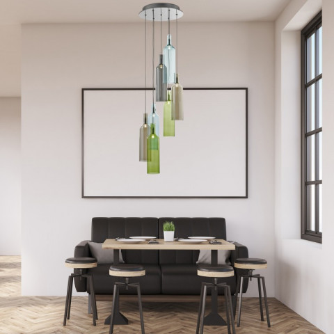 Suspension 7 ampoules bottle, en chrome et verre fumé