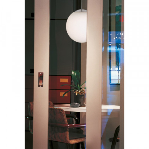 Suspension globe, acier brossé et verre