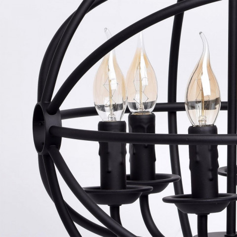 Suspension noire country 6 ampoules 90 cm