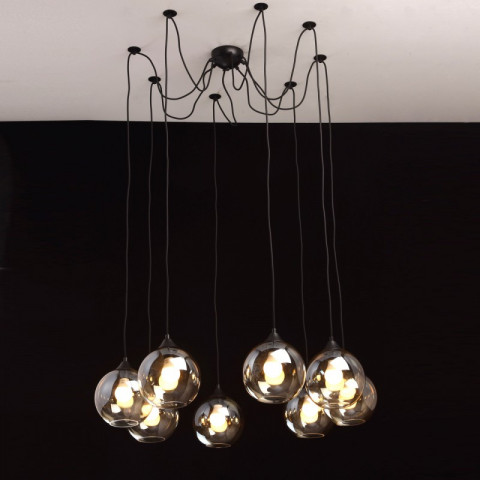 Suspension noire loft 8 ampoules 225 cm