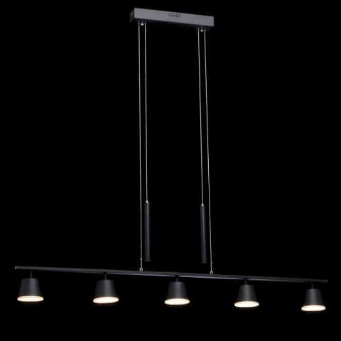 Suspension noire techno 5 ampoules 150 cm
