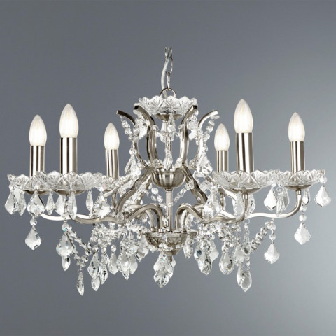 Suspension paris, argent satiné et cristal, 6 ampoules