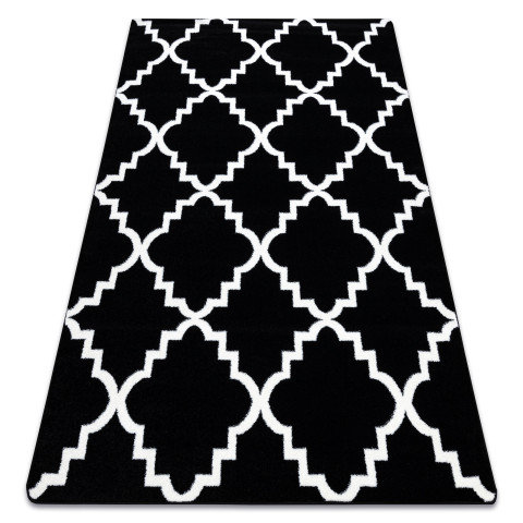 Tapis sketch - f343 noir et crème trèfle marocain trellis - Dimension au choix