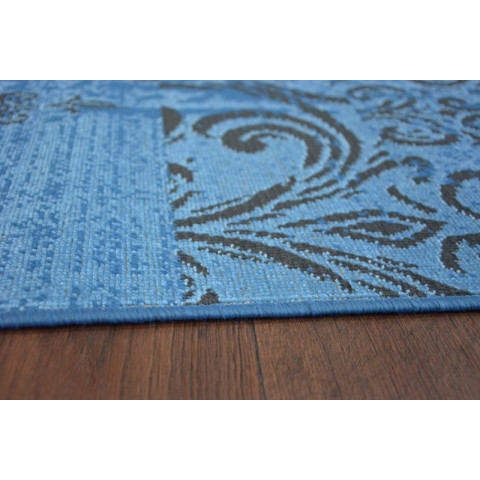 Tapis vintage 22215/073 bleu / gris patchwork - Dimension au choix