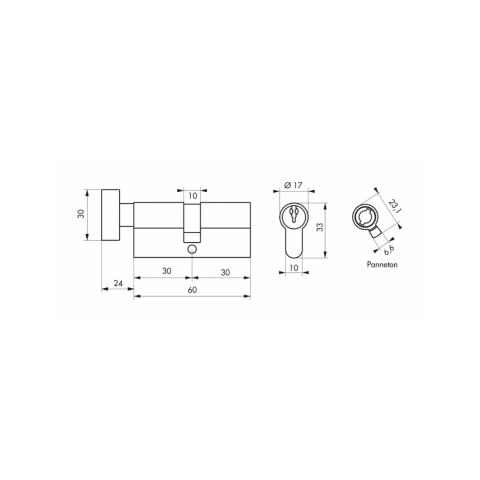 Cylindre de serrure à clé crantée Ecopro à bouton nickelé - 30 x 30 - Varié - THIRARD - 00007068