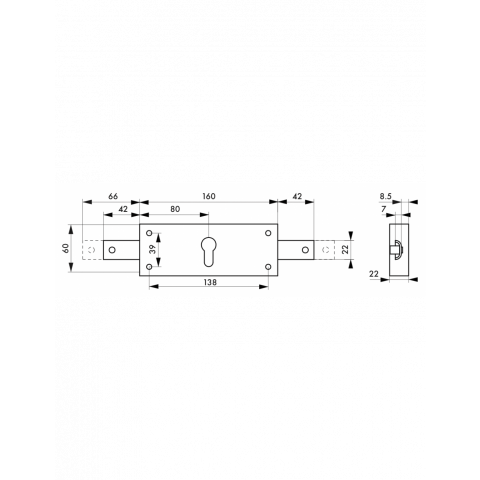Thirard - serrure en applique horizontale à cylindre pour rideau métallique 2 points latéraux pour rideau métallique