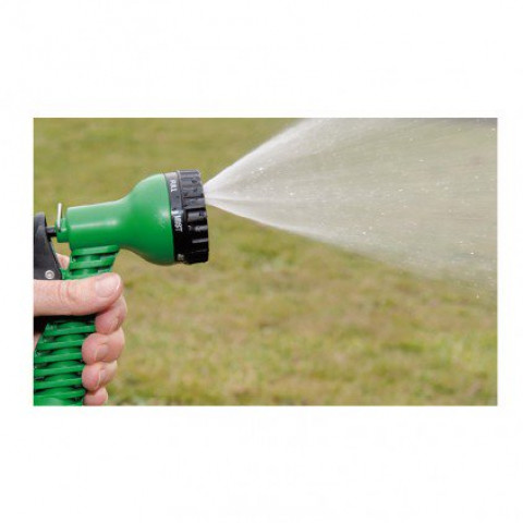 Tuyau d'arrosage plat extensible avec pistolet 15 mètres vert