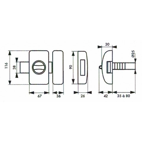 Verrou universel à bouton thirard cylindre languette hg5 + 3 clés - argent - 00080471