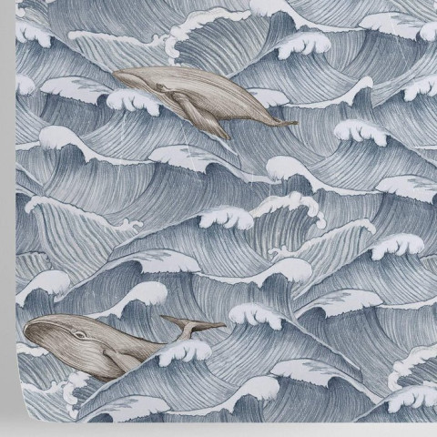 Papier peint vintage avec vagues et baleines - BALENE ONDE++