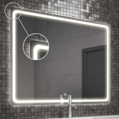 Meuble de salle de bain vasque déportée - 2 tiroirs - prado et miroir led veldi - roble (chêne clair) - 80cm